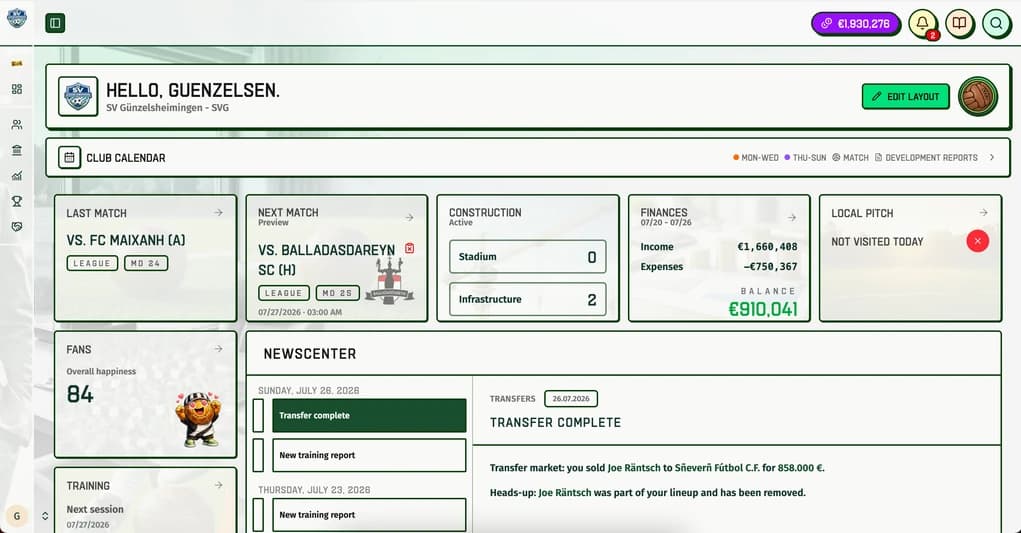 Club dashboard