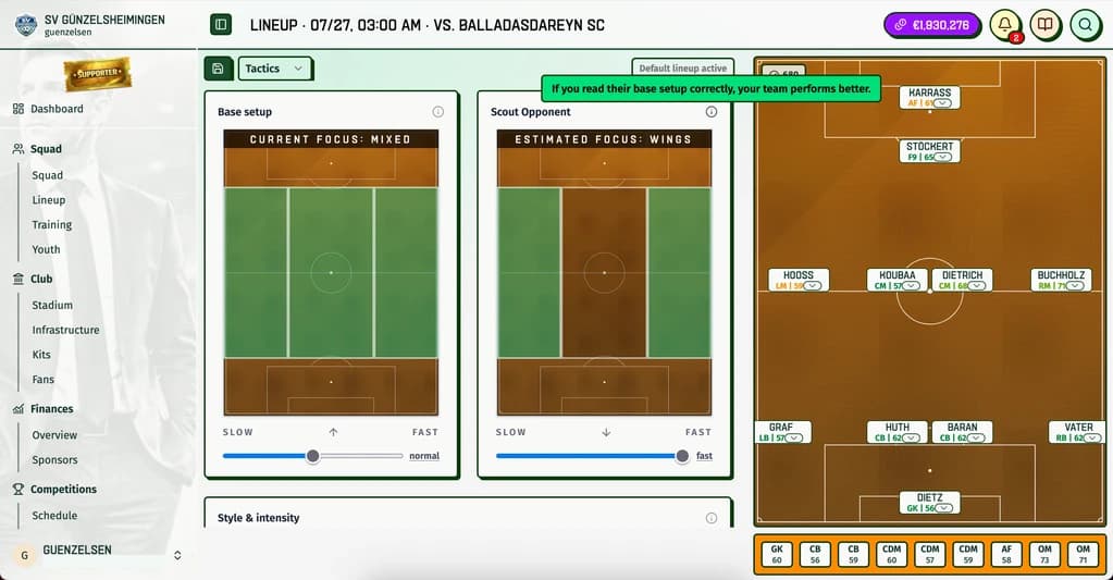 Match lineup